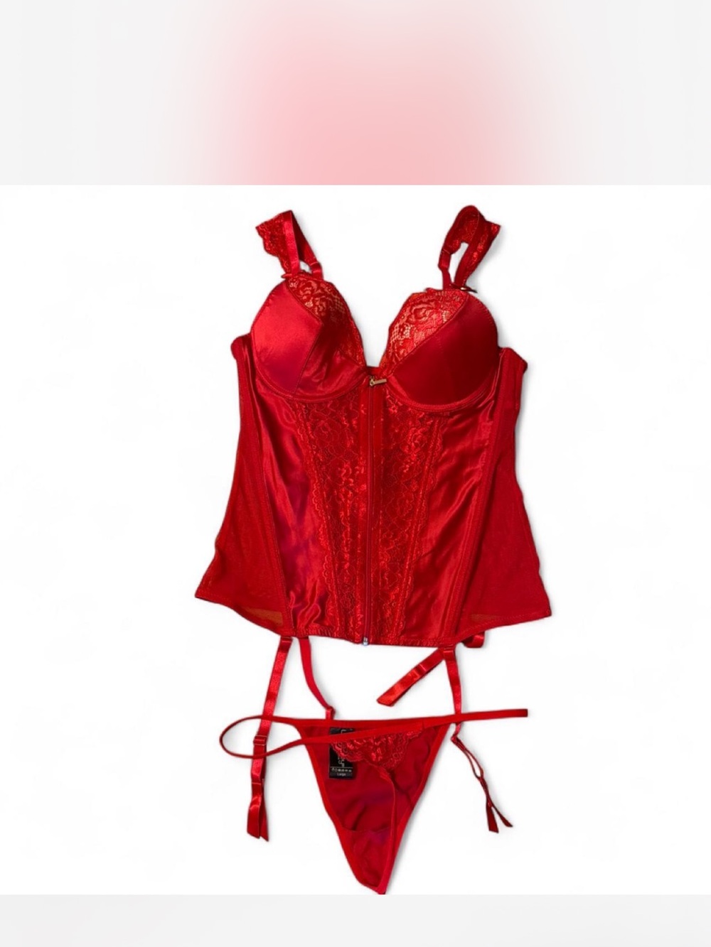 Honeylove Red Lace Bustier and Matching Thong Set